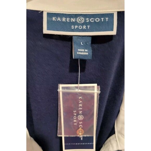 New Karen Scott Sport Navy And White Collared 1/4 Button 3/4 Sleeve Dress Sz L - Picture 5 of 6